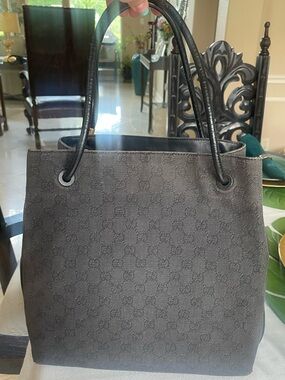 Gucci denim canvas black monogram tote preowned